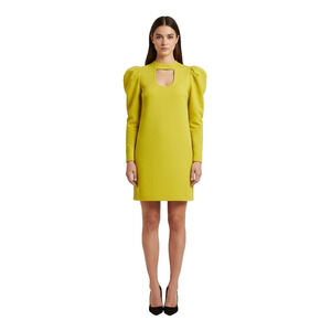 MEIMEIJ TG 40 Chartreuse Mini Dress Puff Long Sleeve Viscose Stretch Italian